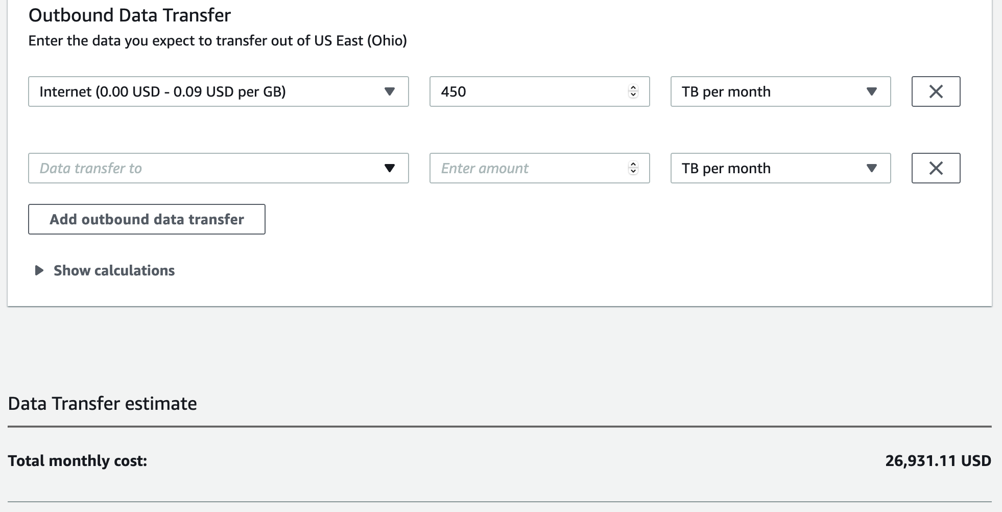 AWS Calculator screenshot