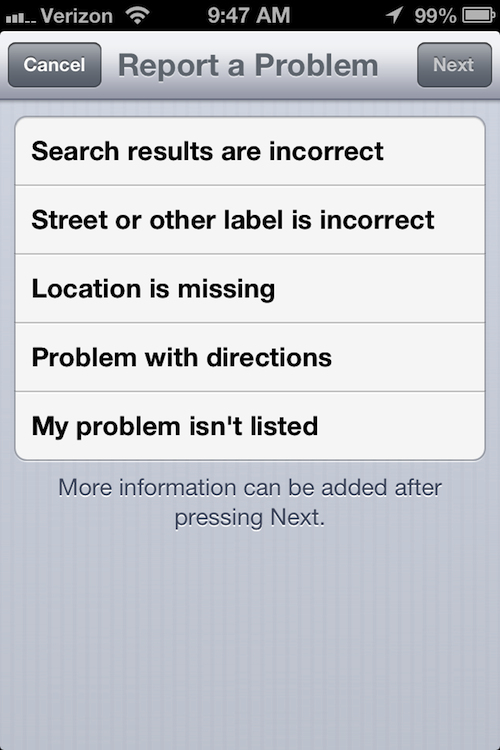 iOS 6 Maps Feedback Location