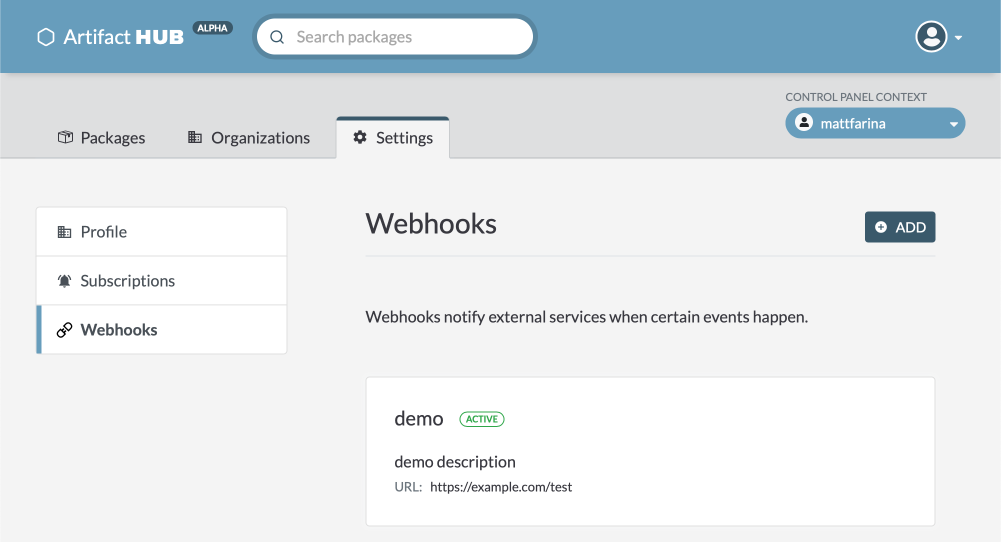 Artifact Hub Webhooks