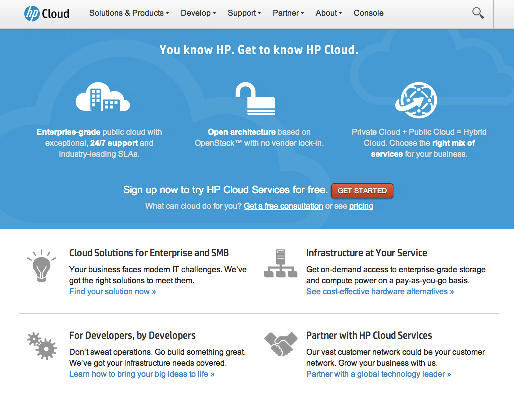 HP Cloud Homepage